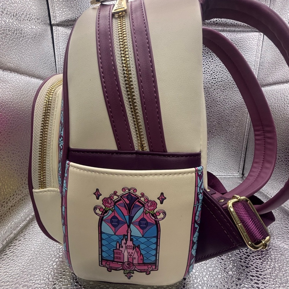 Loungefly Belle Stained Glass Mini Backpack - Pink, Cream & Yellow - Picture 4 of 7